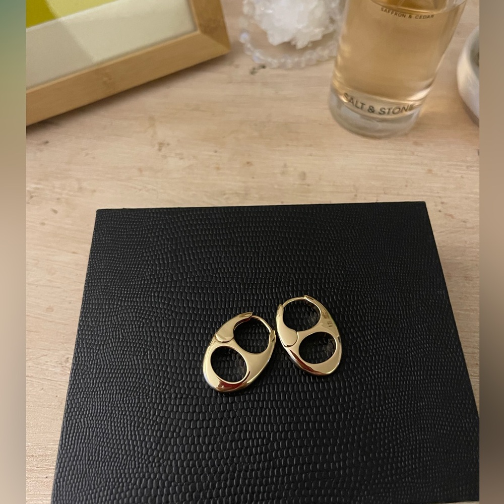 Gold Tone Modern Oval Cutout Earrings